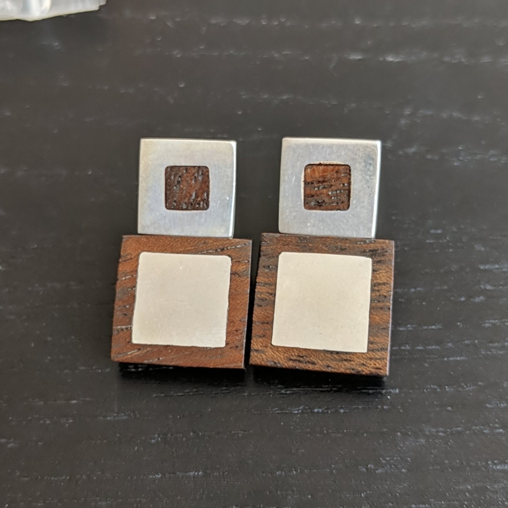Silver and wood earrings